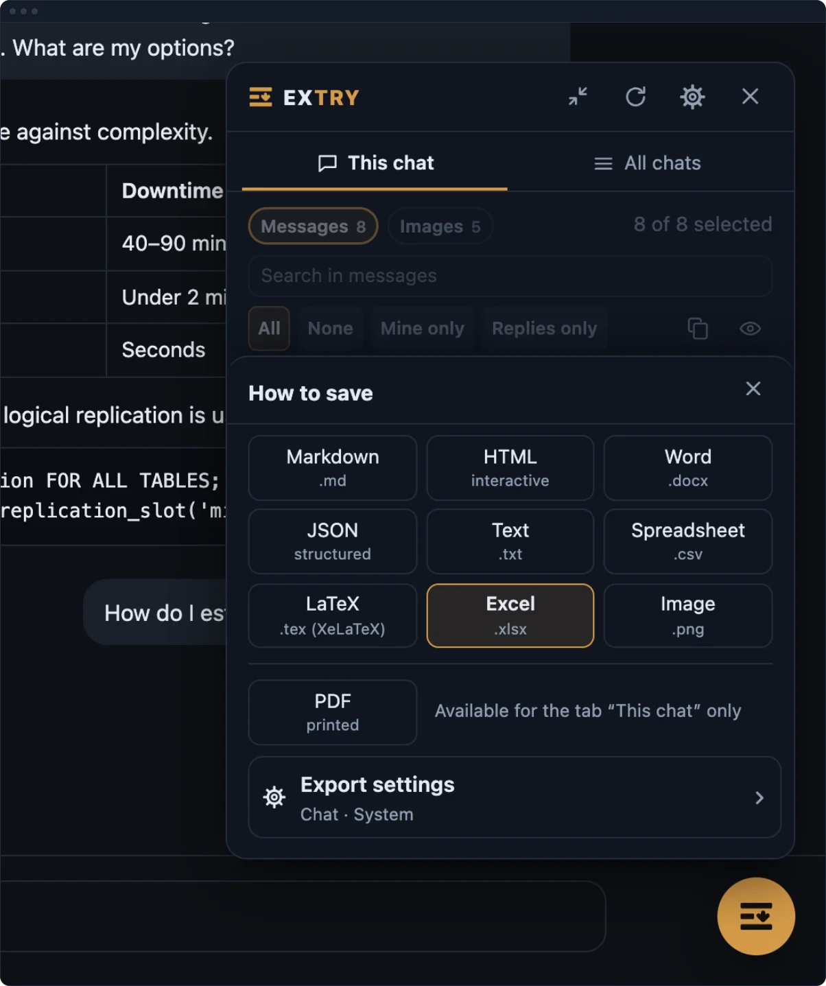 ChatGPT & DeepSeek to Excel — export a conversation as an .xlsx workbook