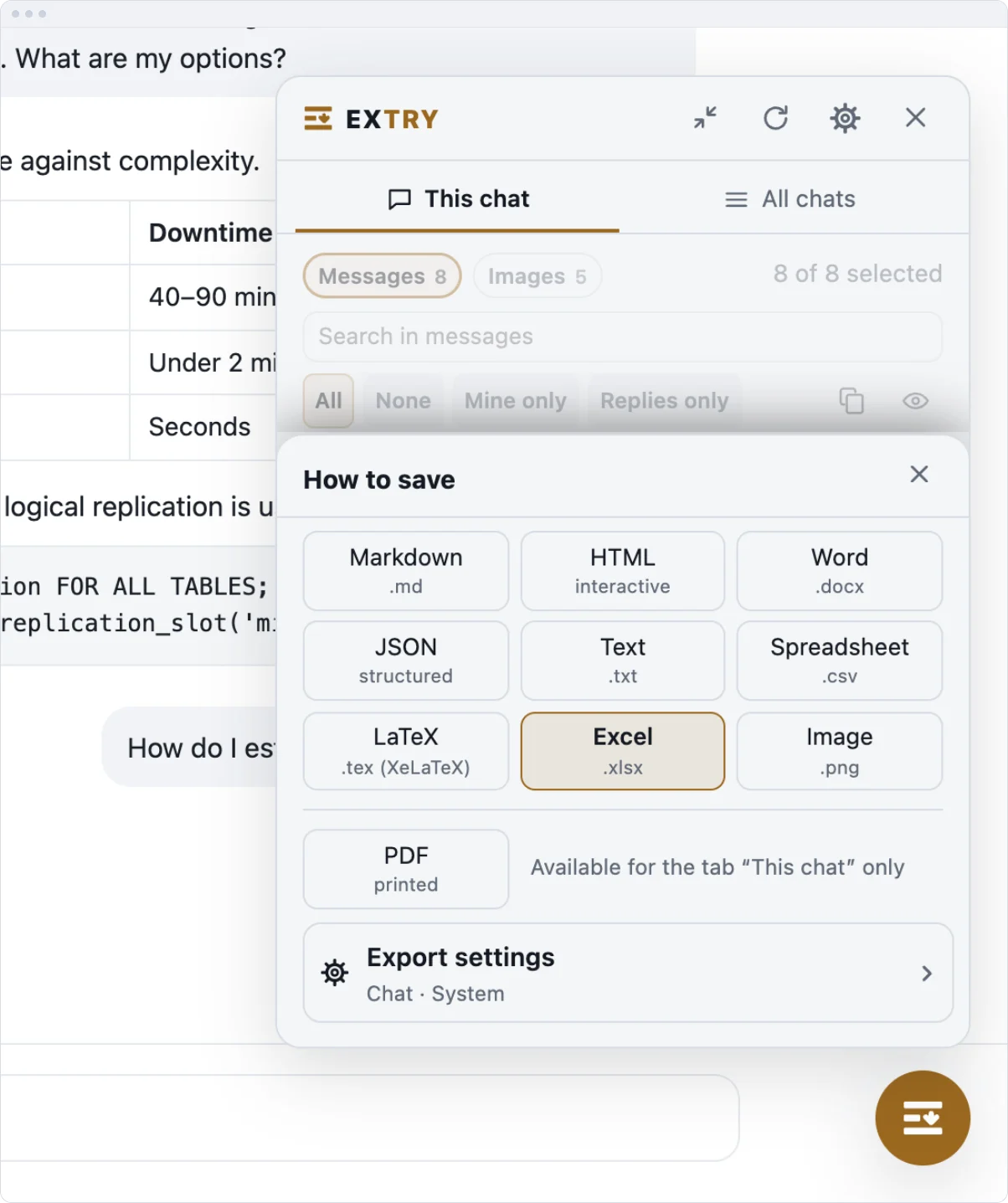 ChatGPT & DeepSeek to Excel — export a conversation as an .xlsx workbook